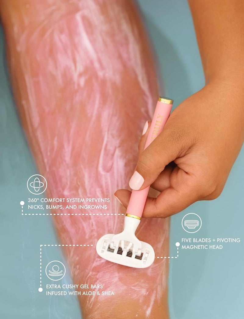 Truly Life Shaver Razor | Best Razor for Sensitive Skin | 5 Blades with Aloe & Shea Butter Infused Gel Bars | Pivoting Head & Flex-Grip Handle for Smooth, Irritation-Free Shave - Image 3